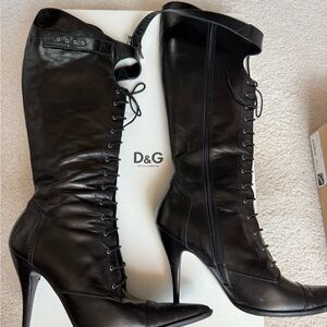Dolce & Gabbana Black Lace-Up Heeled Boots (39.5)